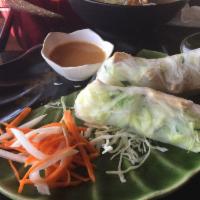 2 Thai Spring Rolls · A rice paper wrap filled with shrimp, bean sprouts, mint and rice noodles. Served with Thai ...