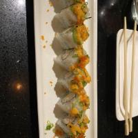 Castro Roll · Seared white fish, real crab meat, jalapeno, house special sauce, avocado, sushi rice, seawe...
