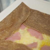 Je Suis Unique Crepe · Ham, egg and cheese. Made with buckwheat flour. Gluten free.