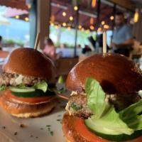 2 Lamb Sliders · Served with cucumber, tomato, lettuce, tzatziki, feta and onions.