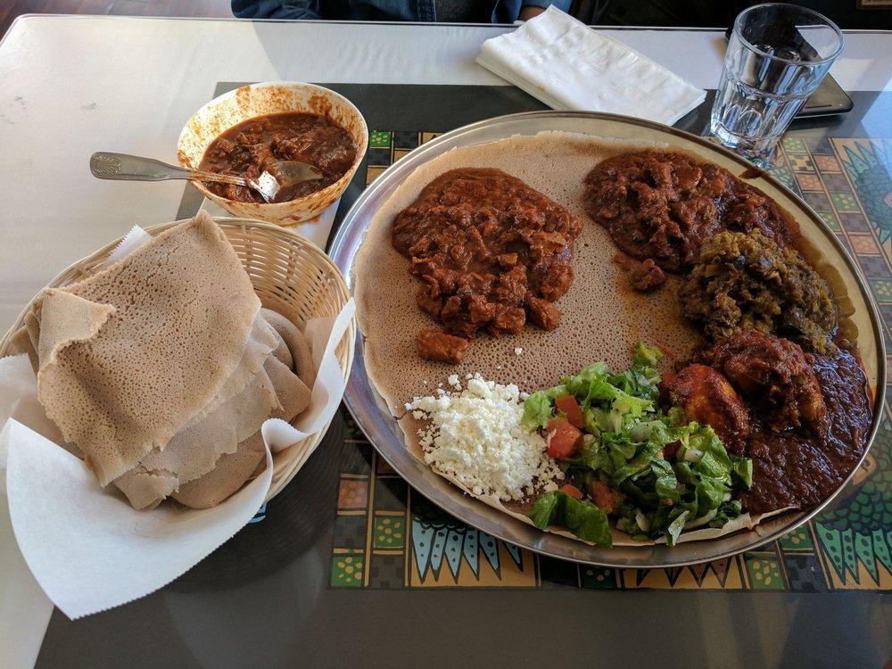 Meat Combination · A serving of our 3 Ethiopian meat specialties: doro​ wot, sega wot, and sega alicha.