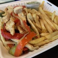 Grilled Chicken Pita · Sliced grilled chicken breast, tomato, lettuce, sauteed onions and peppers on grilled pita. ...