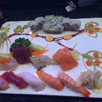 Sushi and Sashimi Platter for 2 · 10 pieces of sushi, 20 pieces of sashimi, and a rainbow roll.
