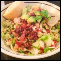 Chopped Salad · Romaine blend, grilled chicken, bacon, bleu cheese, avocado, tomato, green onion, house vina...