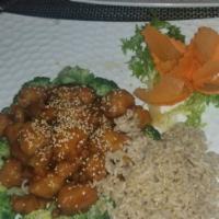 Sesame Chicken · Served with white rice or brown rice. 