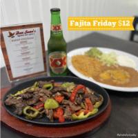 Fajitas · Loaded fajitas with choice of meat, served with rice, beans, sour cream, fresh guacamole, an...