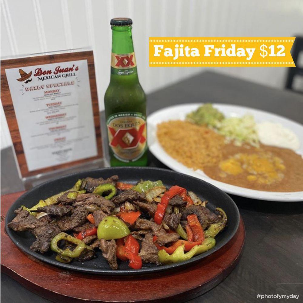 Fajitas · Loaded fajitas with choice of meat, served with rice, beans, sour cream, fresh guacamole, and choice of tortillas (flour or corn) on the side
