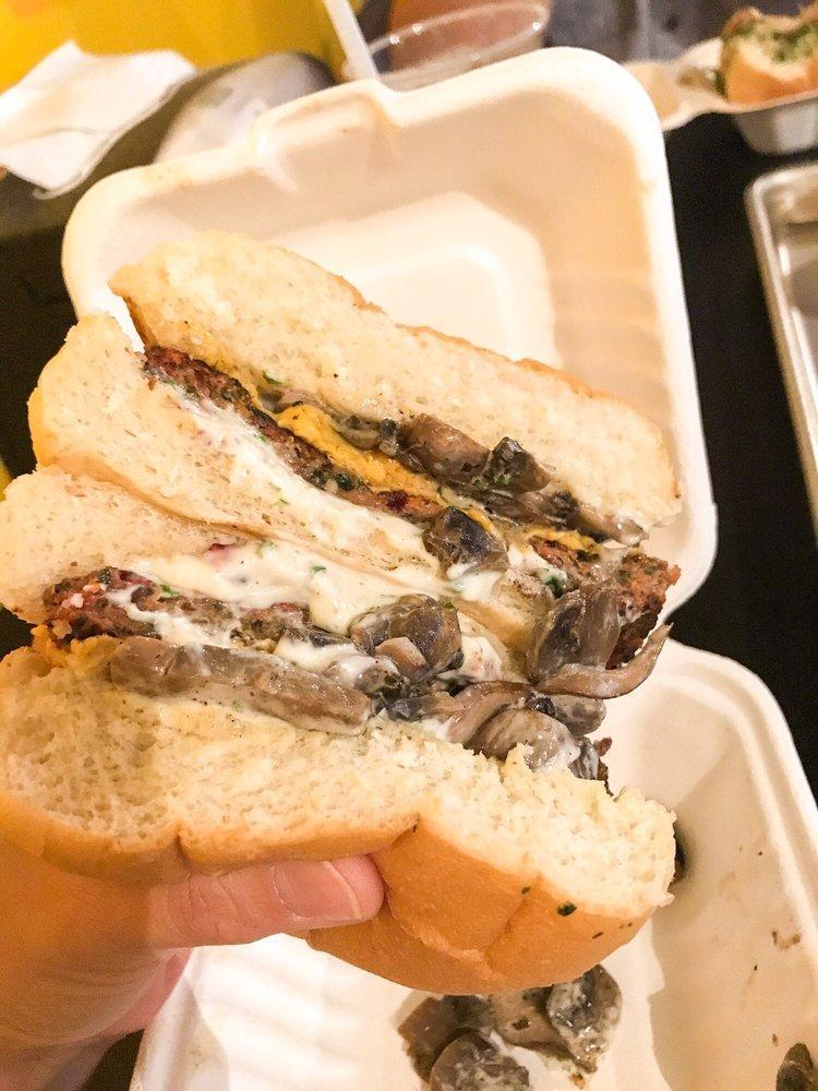 Magic Mushroom Burger · Grilled mushrooms and vegan cheddar.