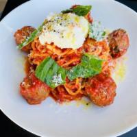 Spaghetti · Meatball, marinara, ricotta, fresh basil.