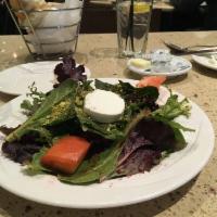 Caprino Salad · Mixed green, tomatoes, goat cheese and nuts with a raspberry vinaigrette.
