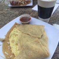 Breakfast Crepe · Egg, choice of meat, and cheese.