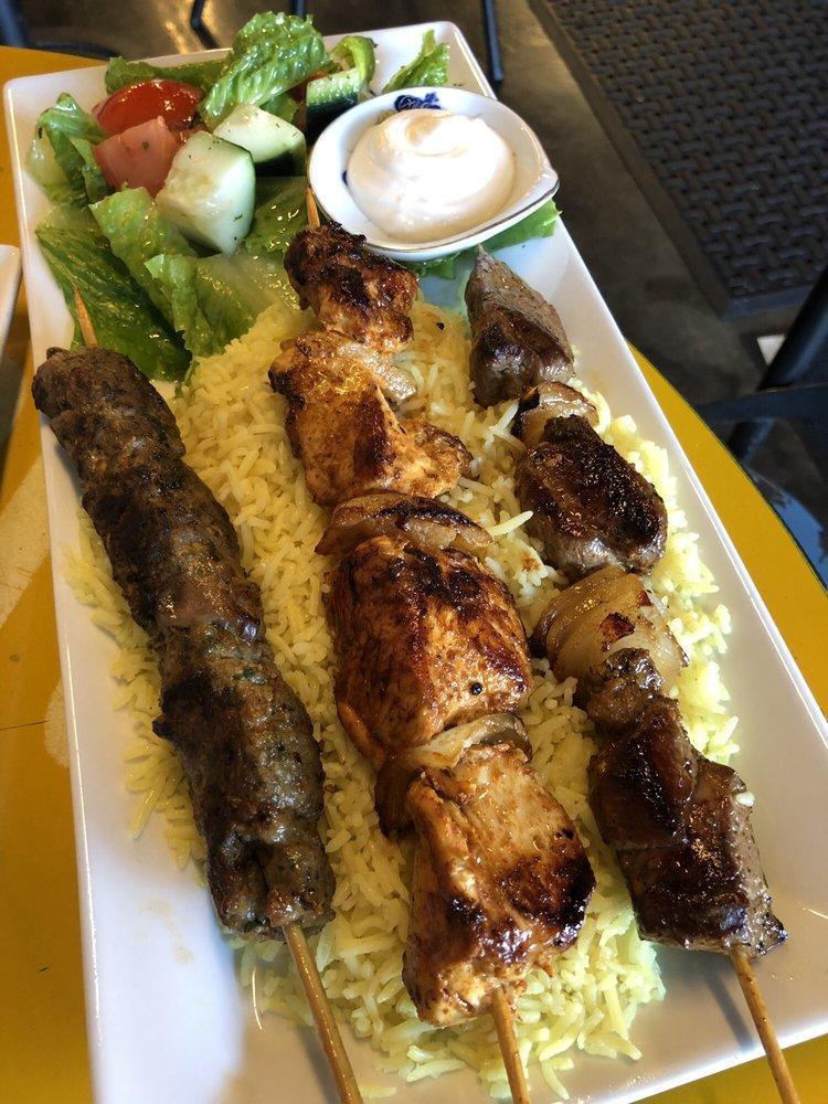 Combo Platter · 1 skewer each of lamb, chicken and kafta kebabs, served with our signature garlic dipping sauce. Served with side of basmati rice and levant salad.