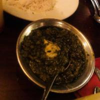 Palak Paneer · Homemade cubes of cheese cooked with spinach.