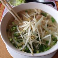 Pho Ga Soup · Rice noodle with sliced white meat chicken in delicious beef broth. Gluten free.
