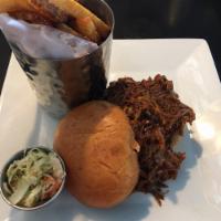 Boston BBQ Pulled Pork and Nappa Slaw Sandwich · Served with fries and side of napa slaw