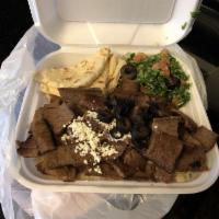 Gyros Platter · Specially seasoned charbroiled beef and lamb. Served with rice, pita bread and choice of sal...
