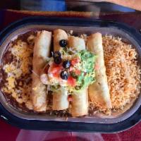 Flautas · 4 pieces. Rolled flour tortilla. Filled with your choice of chicken, shredded or ground beef...
