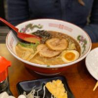 Black Garlic Shoyu Ramen · Tonkotsu pork broth noodles with special soy dashi, topped with pork belly chashu, kikurage ...