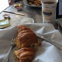 Bacon, Egg and Cheese Croissant Sandwich · Bacon, two eggs and American cheese on a croissant.
