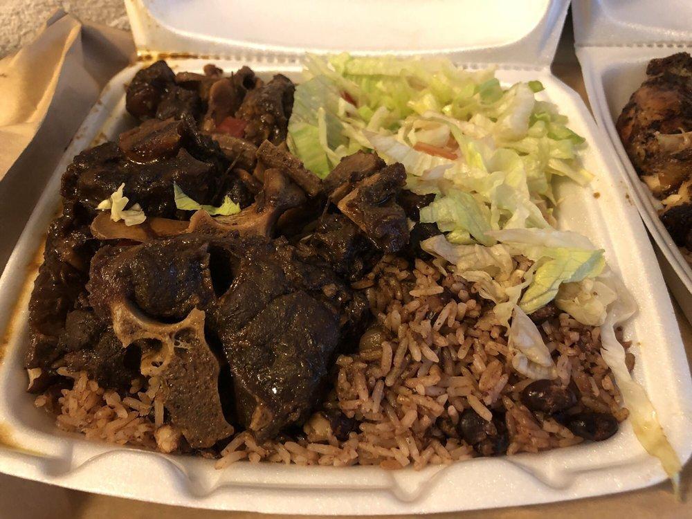 Oxtail · Served with roti, white rice, pea and rice, vegetable rice or boiled provision with steamed vegetables and plantains.