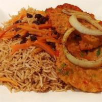 Chicken Chapli Kabab · Grilled ground chicken mixed with fresh vegetables, herbs, and spices.