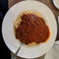 Spaghetti · Served with choice of meat sauce, meatballs, or sausage in marinara sauce.