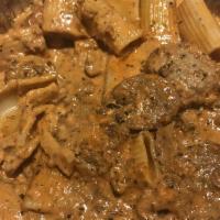 Rigatoni Special · Rigatoni pasta with meatballs, meat sauce, sausage, mushrooms, in creamy pink sauce.