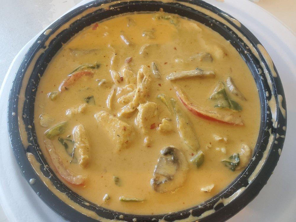 Panang Curry · Thai peanut curry paste, with basil, and bell pepper. Served with jasmine rice.