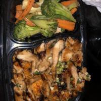 Teriyaki Chicken Rice Bowl · Served with choice of rice and grilled mixed veggies.