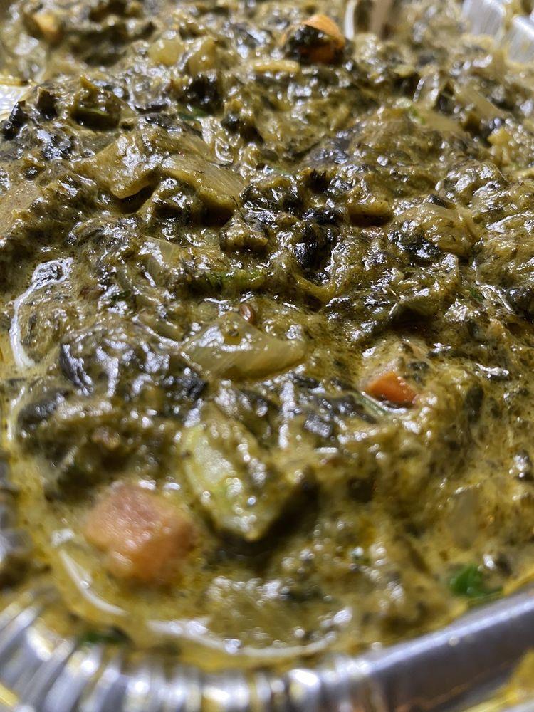 Saag Paneer · Fresh spinach cooked with herbs, and homemade cheese.
