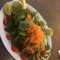 Avocado Salad · Served with mixed greens, carrots, red onions tomatoes and lemon vinaigrette dressing.