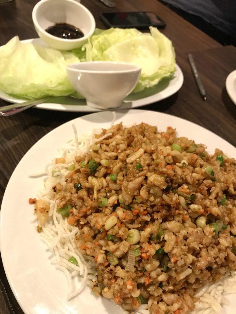 Asian Lettuce Wraps · Diced juicy white meat chicken w/ water chestnuts, green onions, celery, and carrots. Served w/ crispy iceberg lettuce on the side.