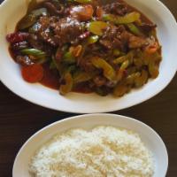 Kung Pao Combination · Tender chicken, flank steak beef, jumbo shrimp, broccoli, celery, carrots, and chili pods in...