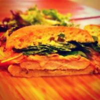 Blue Ribbon Chicken · chicken and ham with mozzarella, spinach, and our carving spread on a telera roll