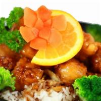 Orange Chicken · Always fresh, all white meat chicken breast cubed and breaded then fried; it's crispy on the...