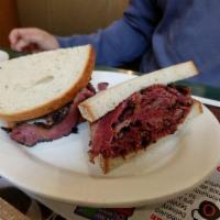 Open Faced Hot Pastrami Corned Beef · 