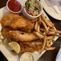 Fish and Chips · Upslope brown batter and hand cut fries.