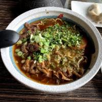 Taiwanese Tomato Beef Brisket Noodle Soup · Beef brisket, tomato, cilantro, pickled mustard and scallion.