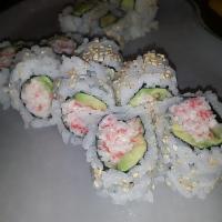 California Roll · Rice, cucumber, crab
 and avocado.