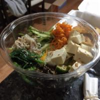 Tofu Bibim Rice · Firm tofu, carrot, cucumber, mushroom, zucchini, spinach, bean sprout and sunny side up egg,...