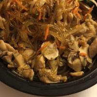 Japchae · Glass noodle sauteed with soy sauce and various vegetables, option to add your choice of pro...