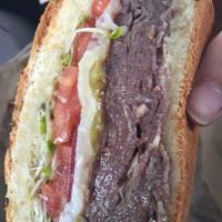 Raging Bull Sandwich · Premium roast beef with mild green peppers, pepper jack cheese, onions, tomato, clover sprou...