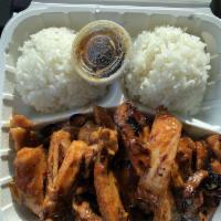 Spicy Chicken Teriyaki · Served with rice and salad.