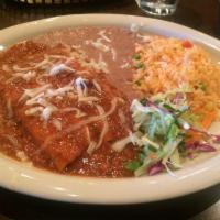 Cheese Enchiladas · Topped with chili con carne and Jack cheese.