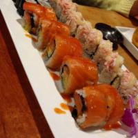 Snow Mountain Maki · 10 pieces. tempura shrimp and crab meat inside, topped with mixed of king crab, snow crab, c...