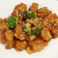Sesame Chicken · Lightly battered chicken deep fried and tossed in zesty sesame sauce and with sesame seeds o...