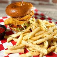 The Fried Chicken Sandwich · Fresh, never frozen, hand-battered chicken, lettuce, tomato, pickles and mayonnaise – get it...