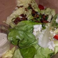 Butter Lettuce Salad · Smoked bacon, point reyes blue cheese crumbles, grape tomatoes,
buttermilk ranch. Gluten free.
