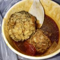 Albondigas Soup · Served with rice-filled meatball.