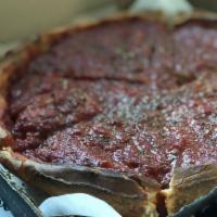 Matt Cain Pizza · Pepperoni and all natural garlic fennel sausage. Deep dish pizza topped with a thin layer of...